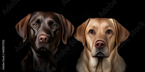 Stunning Labrador Duo Captured, White Labrador Retrievers in Portrait Ai Generative