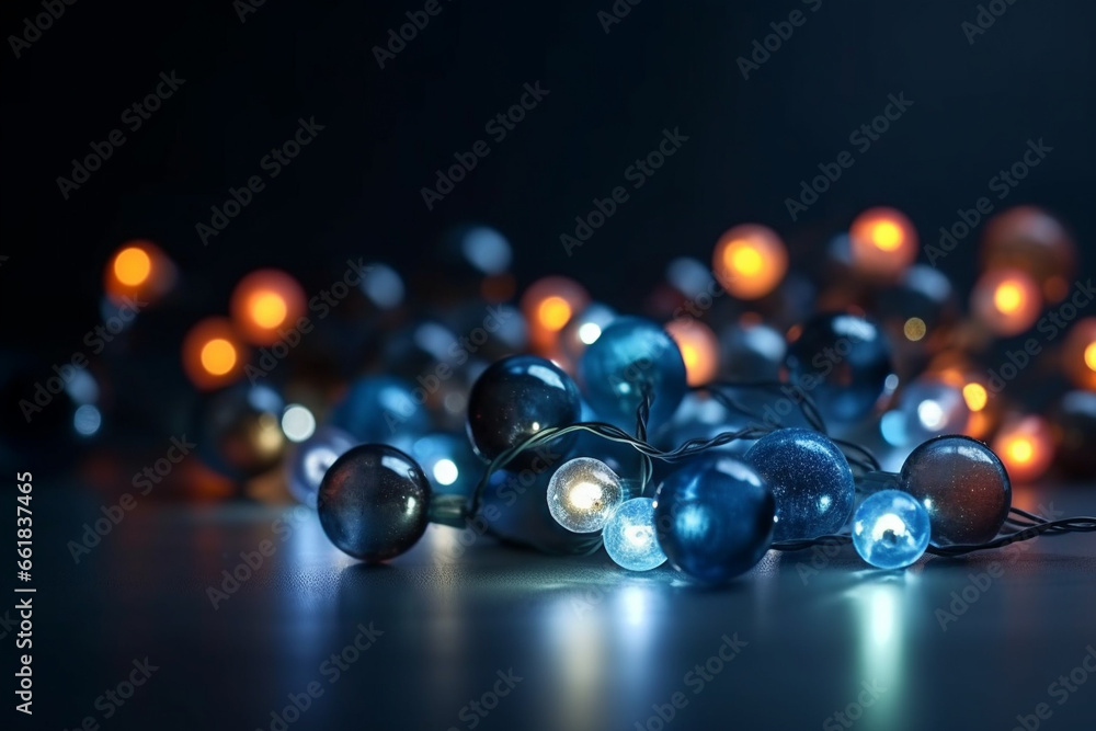 Dive into the festive spirit with a macro view of creatively designed blue holiday lights and decorations. Ai generated Dive into the festive spirit with a macro view of creatively designed blue holiday lights and decorations. Ai generated