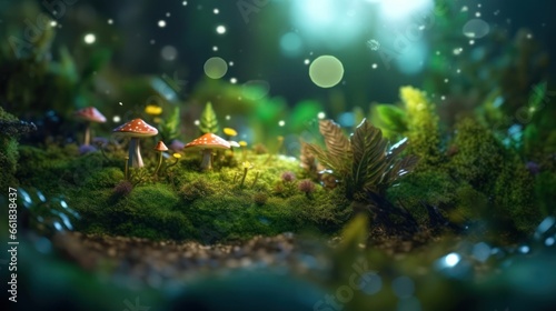 Fantasy forest with mushrooms and moss.