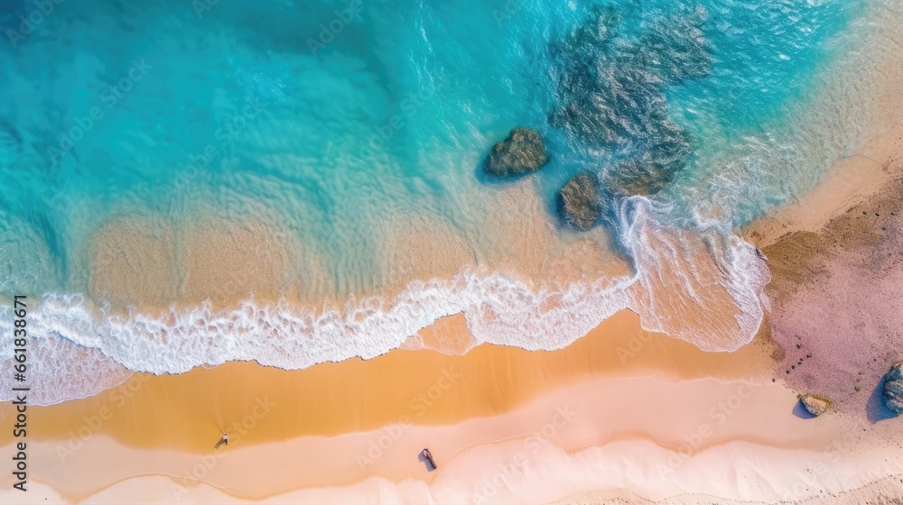 Aerial view of beautiful tropical beach with turquoise water.