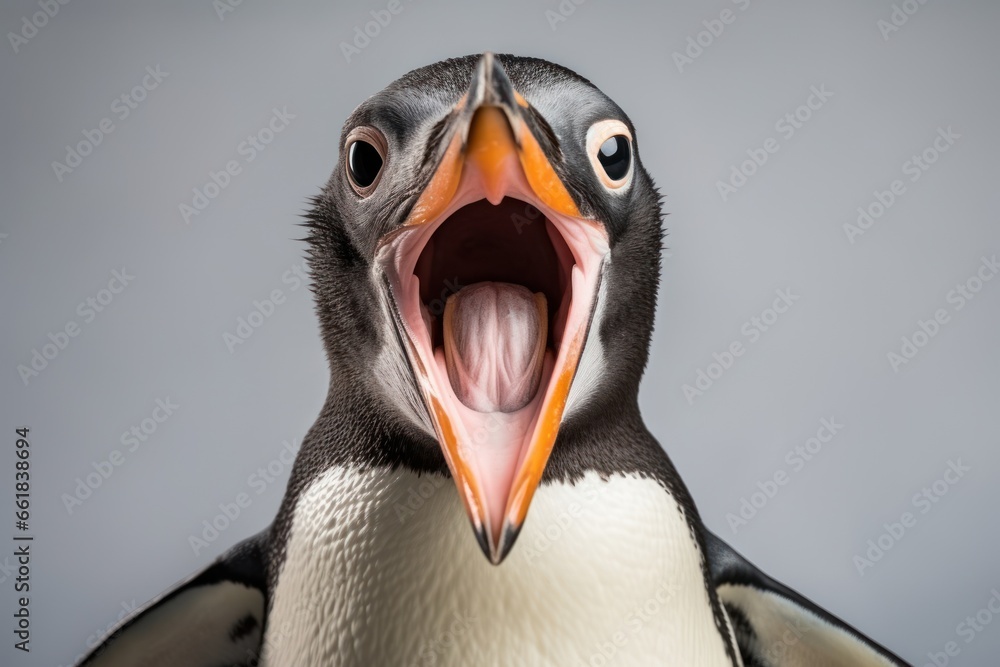 Naklejka premium Happy surprised penguin with open mouth.