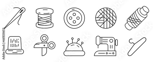 Needlework or Sewing linear icons. Atelier and Tailor vector icon collection.