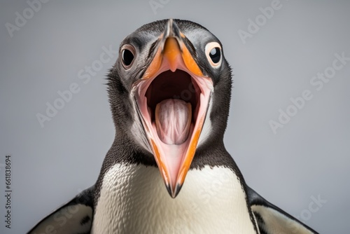 Happy surprised penguin with open mouth.
