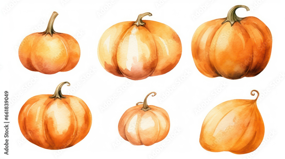 Watercolor painting of a pumpkins in brown color tone.