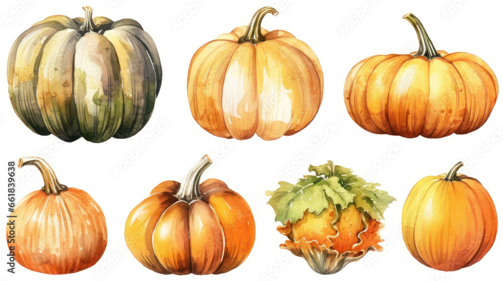 Watercolor painting of a pumpkins in light brown color tone.