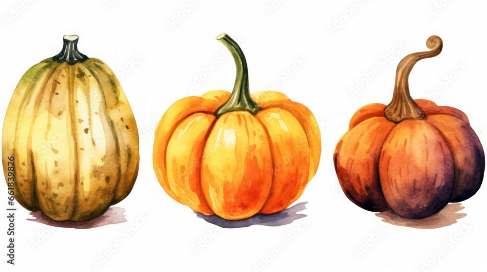 Watercolor painting of a pumpkins in vivid brown color tone. Watercolor painting of a pumpkins in vivid brown color tone.