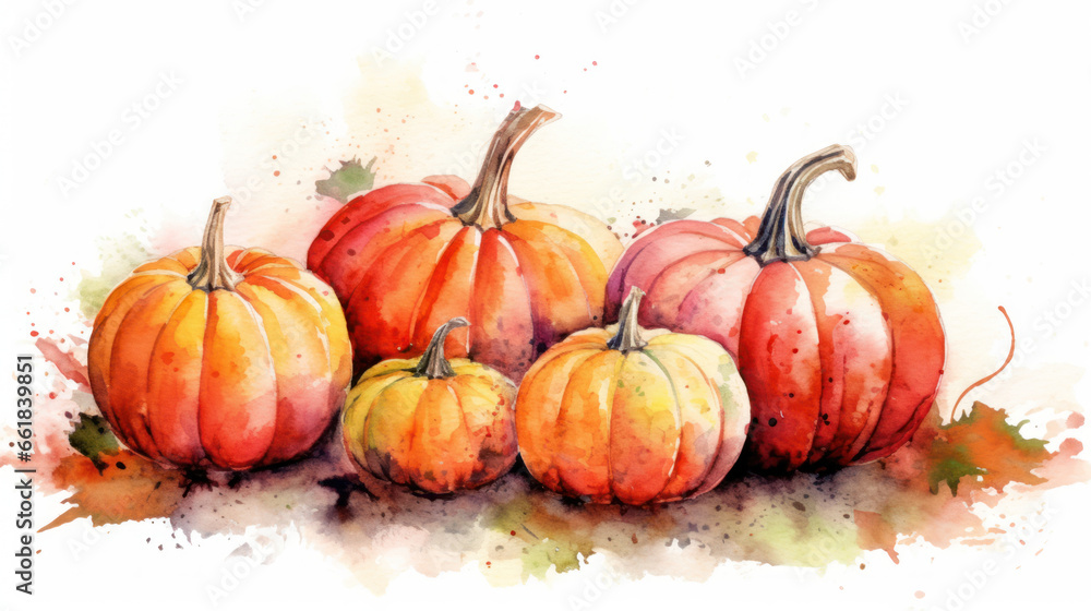 Obraz premium Watercolor painting of a pumpkins in vivid red color tone.