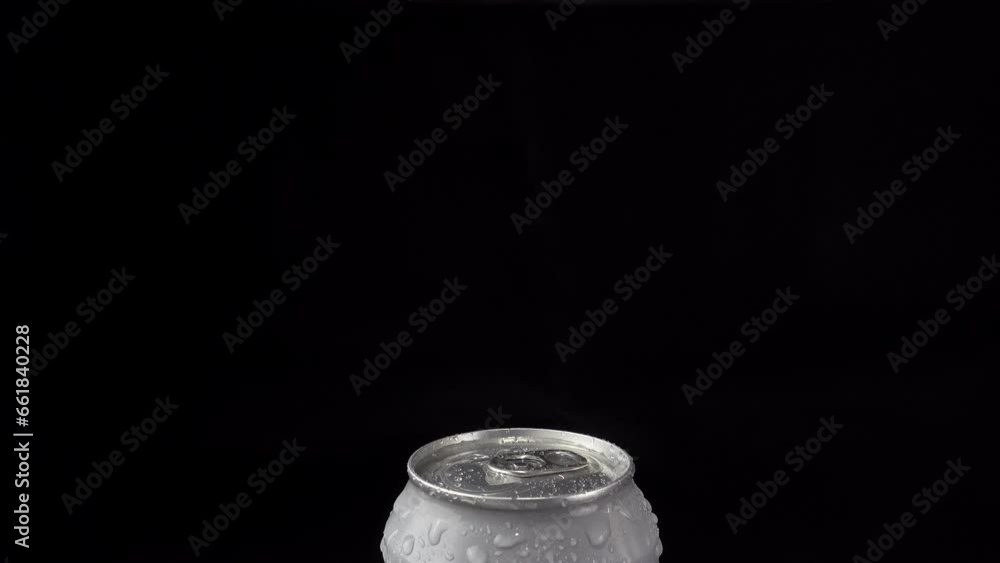 4K view of a wet metal drink can rotating 4K view of a wet metal drink can rotating