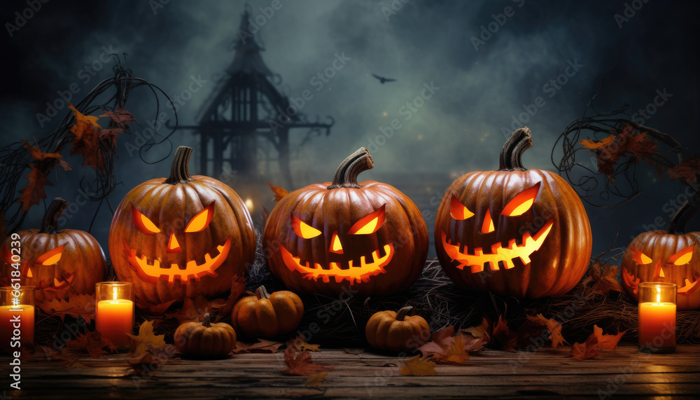 Background banner design with jack o lantern and halloween objects Background banner design with jack o lantern and halloween objects