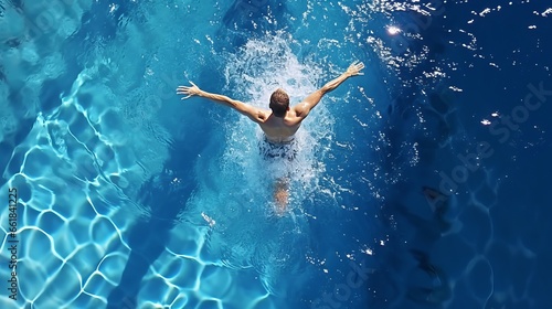 A man swimming with his arms outstretched in a pool © mattegg