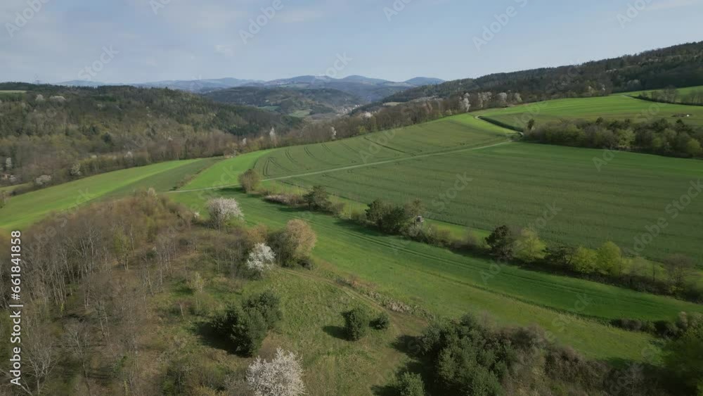 Aerial view of beautiful spring green hills in Austria, 4k Aerial view of beautiful spring green hills in Austria, 4k