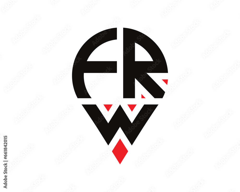 Fototapeta premium FRW letter location shape logo design. FRW letter location logo simple design.