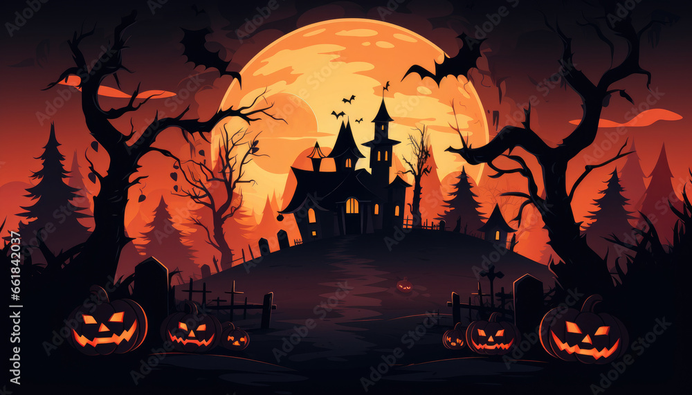 Mysterious and scary atmosphere halloween banner under the moon