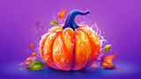 Illustration of a pumpkin in vivid purple tones