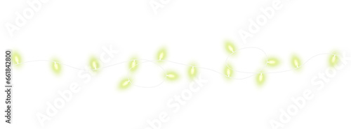 Lime christmas glowing garland. Christmas lights. Colorful Christmas garland. The light bulbs on the wires are insulated. PNG.
