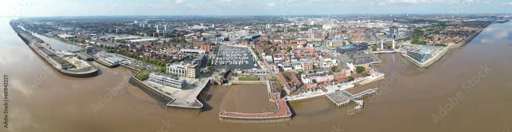 Panoramic view over the riverside area of Kingston-upon-Hull, UK