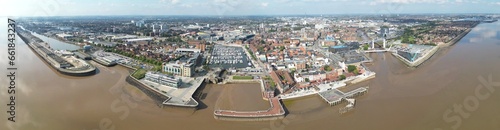 Panoramic view over the riverside area of Kingston-upon-Hull, UK