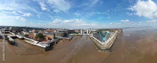 Panoramic view over the riverside area of Kingston-upon-Hull, UK