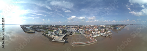 Panoramic view over the riverside area of Kingston-upon-Hull, UK