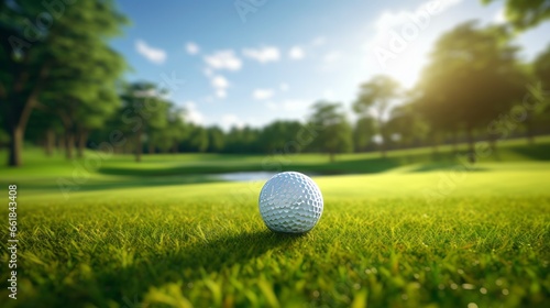 A pristine golf ball on a vibrant green golf course