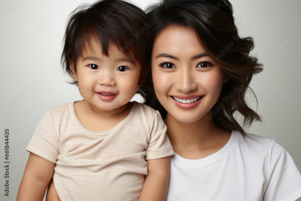 Mother holds her little daughter girl on white background Mother holds her little daughter girl on white background