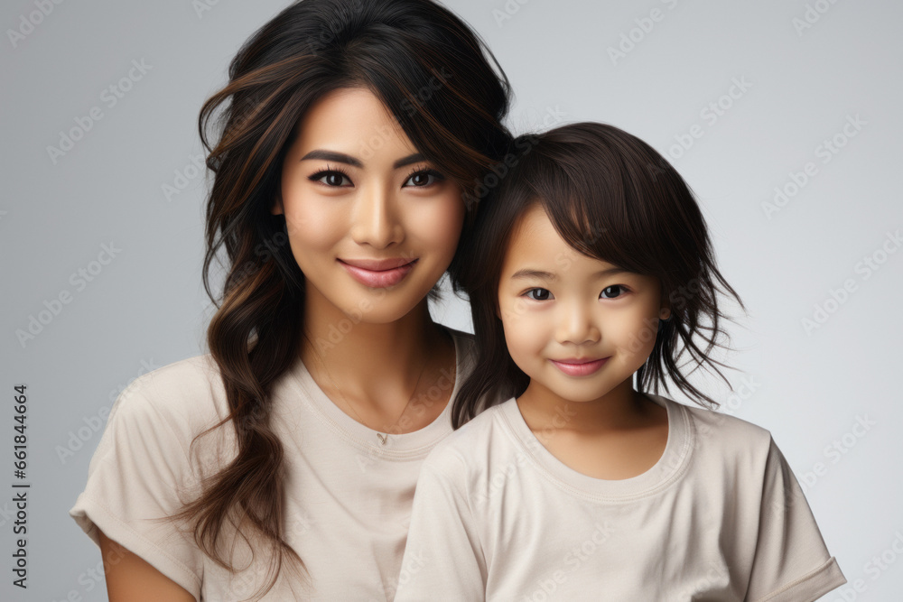 Mother holds her little daughter girl on white background Mother holds her little daughter girl on white background
