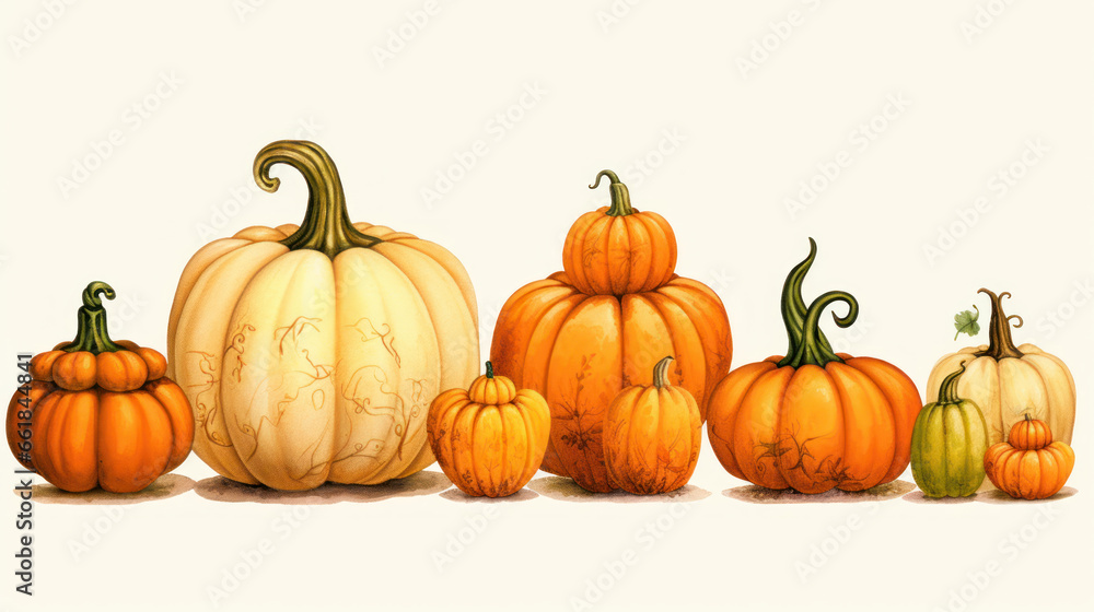 Illustration of a group of pumpkins in orange tones Illustration of a group of pumpkins in orange tones
