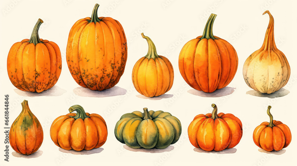 Illustration of a group of pumpkins in orange tones Illustration of a group of pumpkins in orange tones