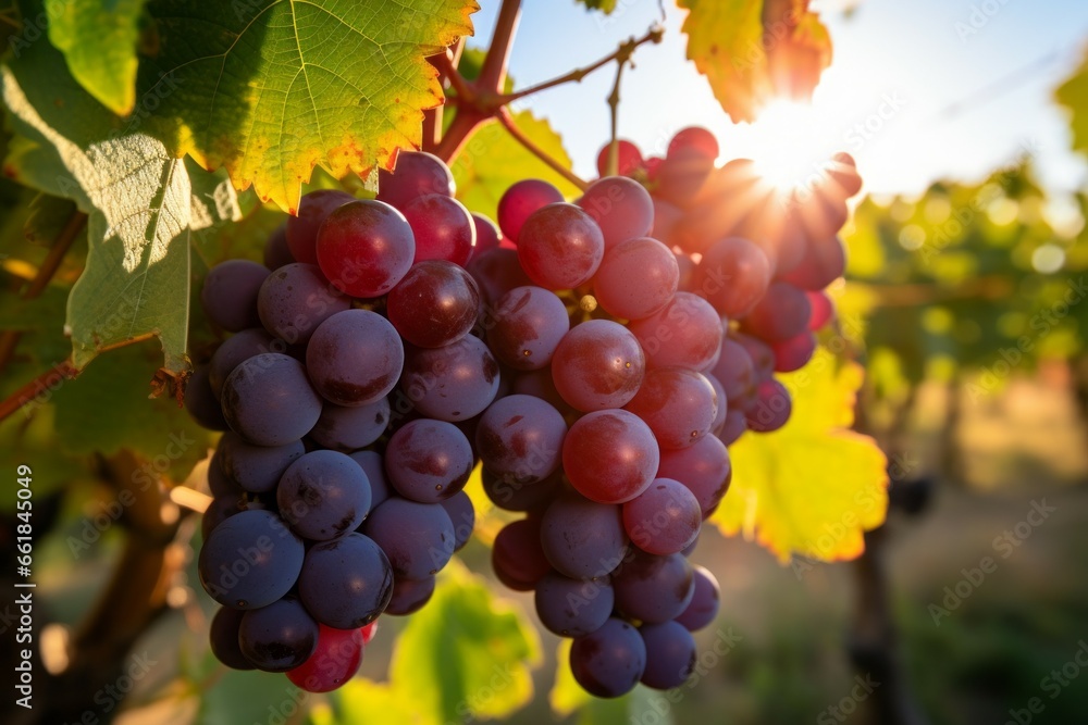 Appetizing ripe grapes during harvest. Background with selective focus and copy space