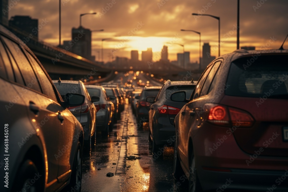 Traffic jams during rush hour. Background with selective focus and copy space