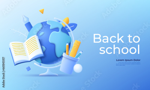 Back to school vector 3d cartoon poster illustrations