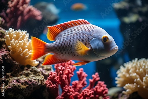 Fish underwater. Background with selective focus and copy space