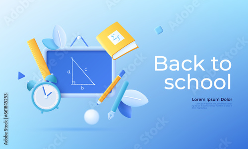 Back to school vector 3d cartoon poster illustrations
