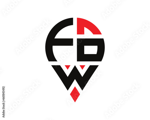 FOW letter location shape logo design. FOW letter location logo simple design. photo