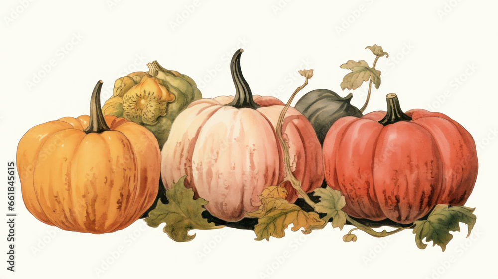 Illustration of a group of pumpkins in light red tones Illustration of a group of pumpkins in light red tones
