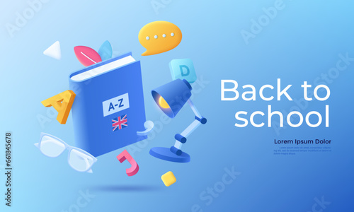 Back to school vector 3d cartoon poster illustrations