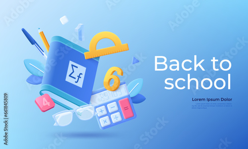 Back to school vector 3d cartoon poster illustrations
