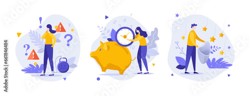 Set of Business Character Scenes. Vector Illustration