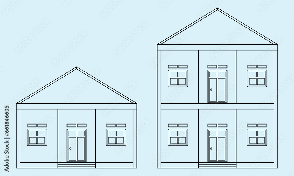 Simple house design, one model front view with one floor and two floors Simple house design, one model front view with one floor and two floors