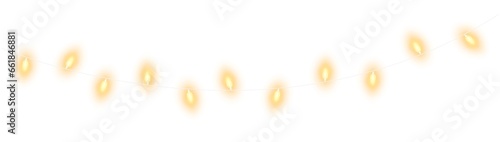 Peach christmas glowing garland. Christmas lights. Colorful Christmas garland. The light bulbs on the wires are insulated. PNG. photo