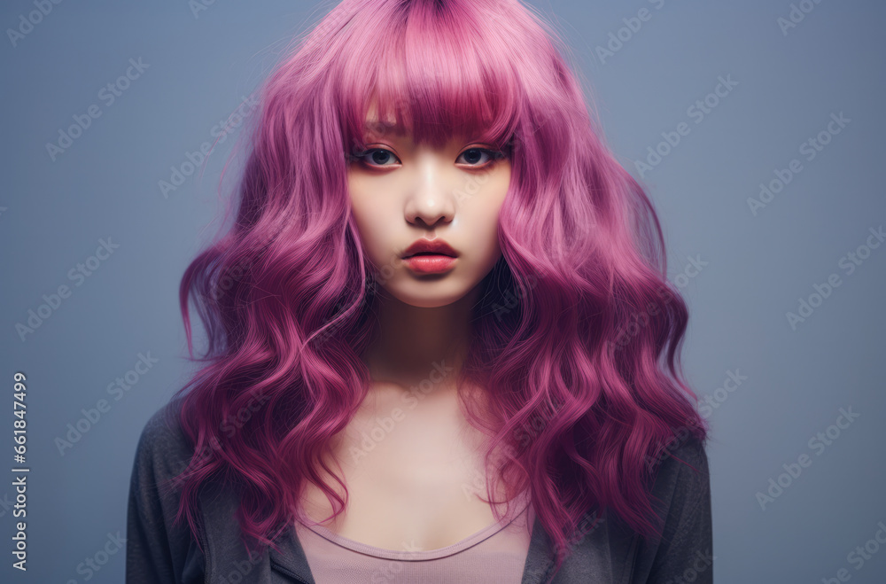 Portrait of a young Korean woman with a wig