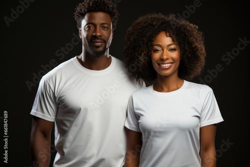 Portrait of a senior African couple in casual clothes on dark gray background