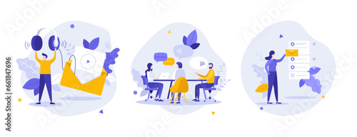 Set of Business Character Scenes. Vector Illustration