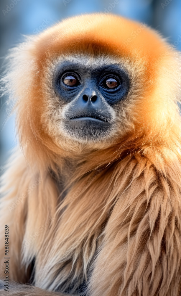 gibbon monkey in a blue background. gibbon monkey in a blue background.