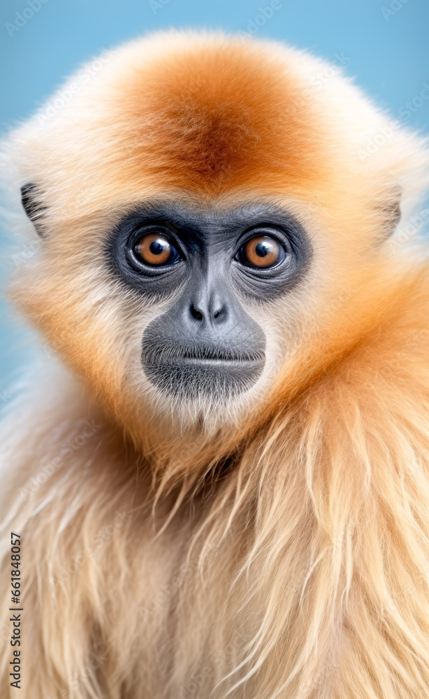 gibbon monkey in a blue background. gibbon monkey in a blue background.