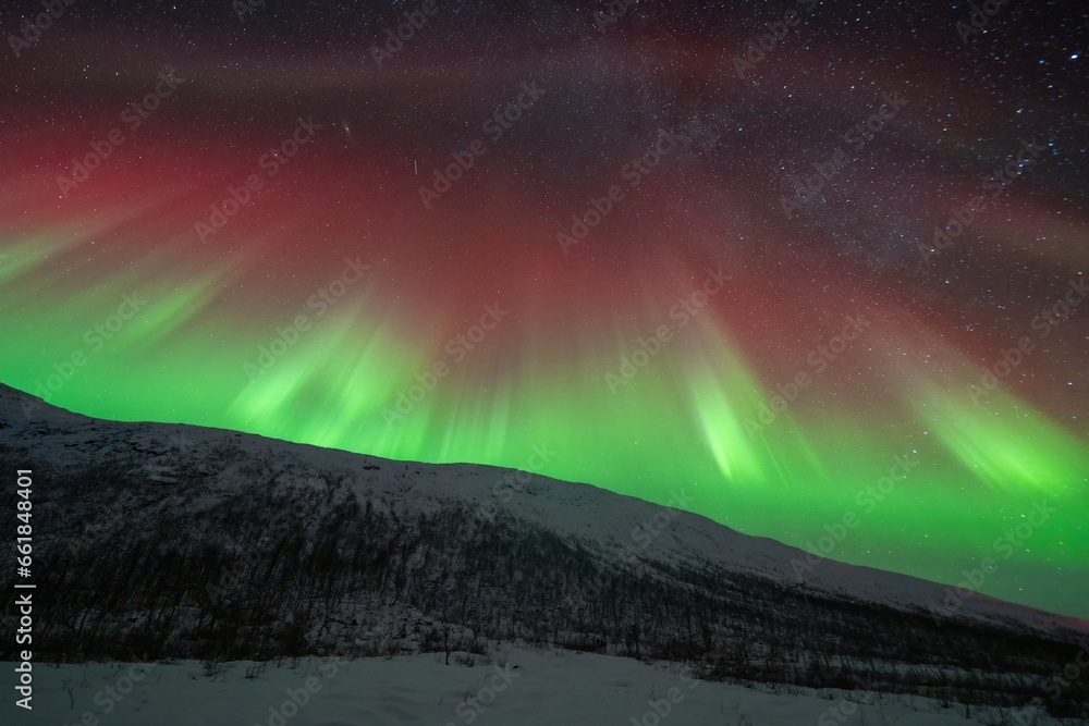 Obraz na plátně Rare red northern lights, Red Aurora Borealis. High quality photo