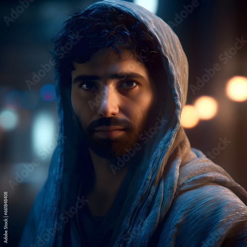 Portrait of a beautiful man in Arabic oriental style. Generated AI