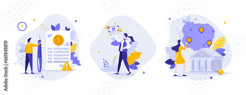 Set of Business Character Scenes. Vector Illustration