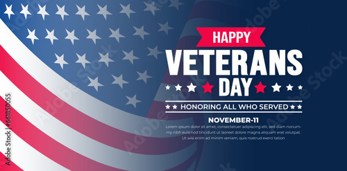 happy Veterans Day background design template with american flag. Honoring all who served. background, banner, placard, card, and poster design template. Vector illustration.