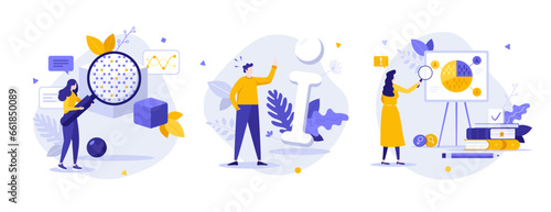 Set of Business Character Scenes. Vector Illustration